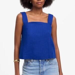 Madewell Curved Neck Shell Tank 100% Linen Bright Sapphire Blue Size 6 NWT